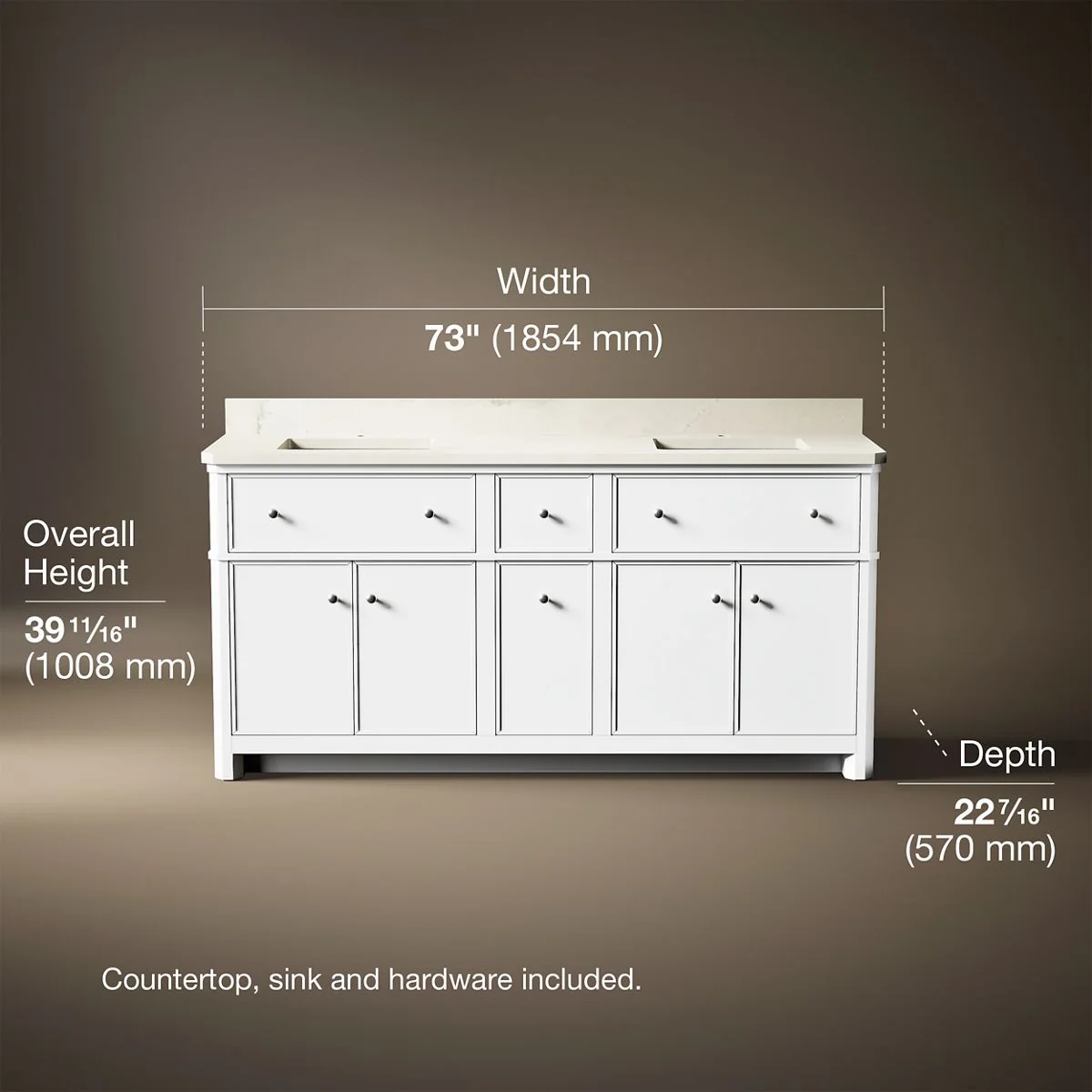KOHLER K-39310 Claude 72" bathroom vanity cabinet with sinks and quartz top - Image 6