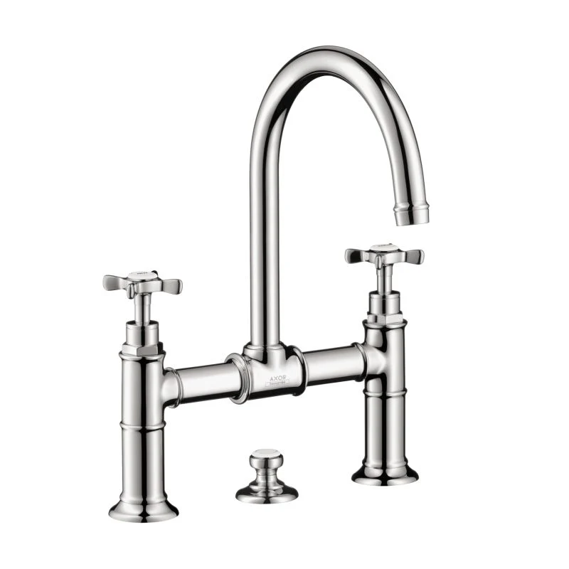 AXOR 16510001 Montreux 1.2 GPM Widespread Bridge Bathroom Faucet with Swivel Spout Cross Handles and Drain Assembly in Chrome