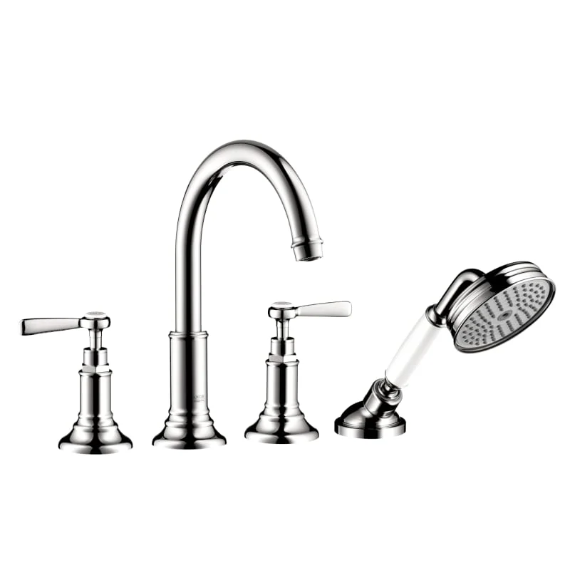 AXOR 16550001 Montreux Roman Tub Filler Faucet Deck Mounted with Diverter Metal Lever Handles and 2.5 GPM Single Function Hand Shower Less Valve in Chrome