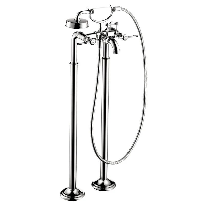AXOR 16553001 Montreux Roman Tub Filler Faucet Freestanding with Diverter Metal Lever Handles 5 Techniflex Hose and 2.5 GPM Single Function Hand Shower Less Valve in Chrome