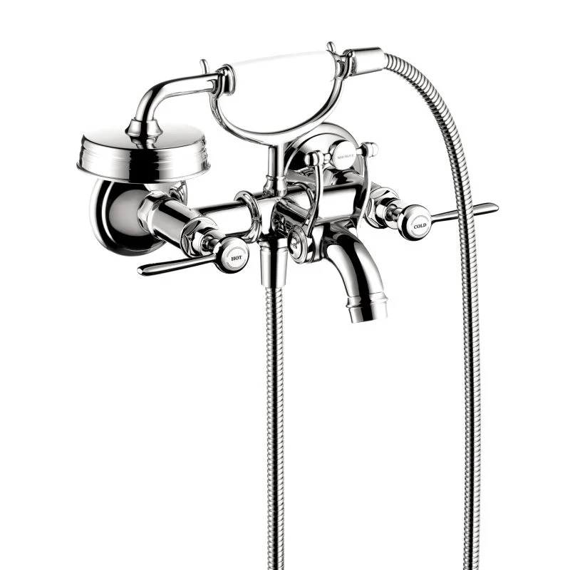 AXOR 16551001 Montreux Roman Tub Filler Faucet Wall Mounted with Diverter Metal Lever Handles and 2.5 GPM Single Function Hand Shower Less Valve in Chrome