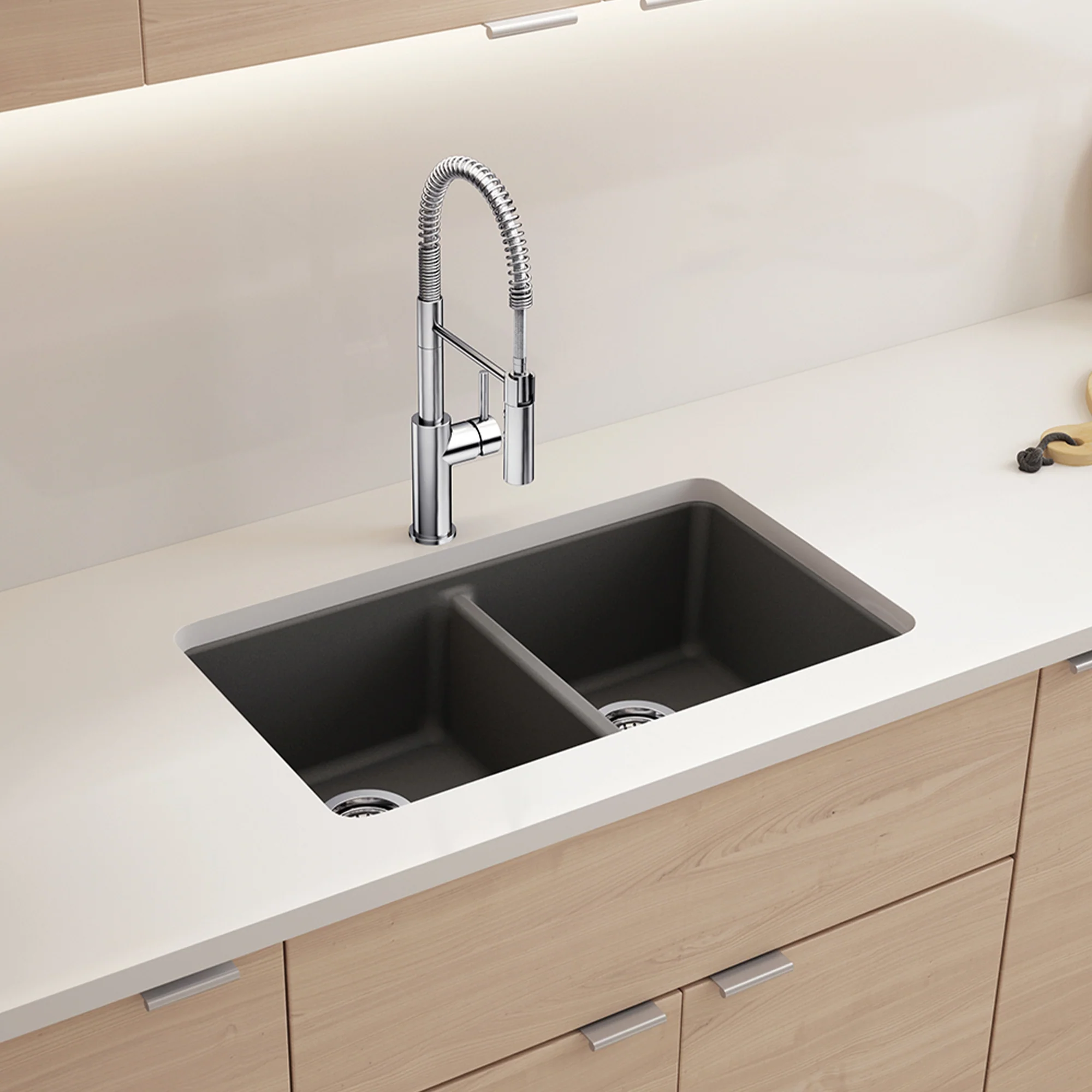 BLANCO Liven SILGRANIT 33" 50/50 Double Bowl Dual Mount Kitchen Sink with Low Divide - Image 11