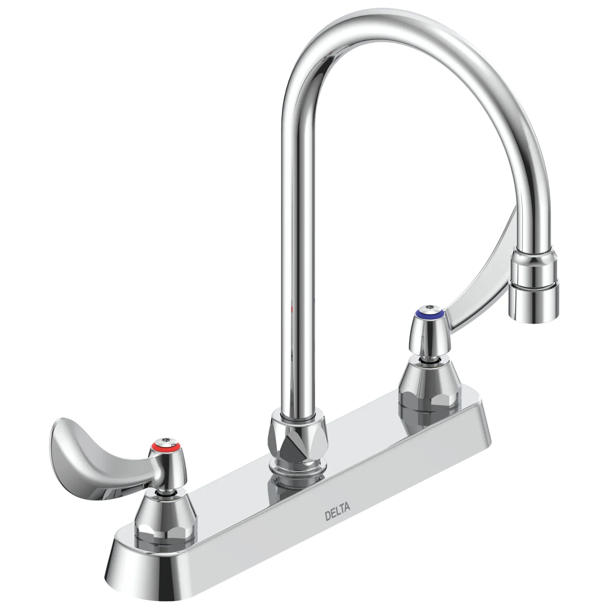 Commercial 26C3 26C3934 Two Handle 8 In Cast Deck-Mount Faucet with Limited Swing Spout