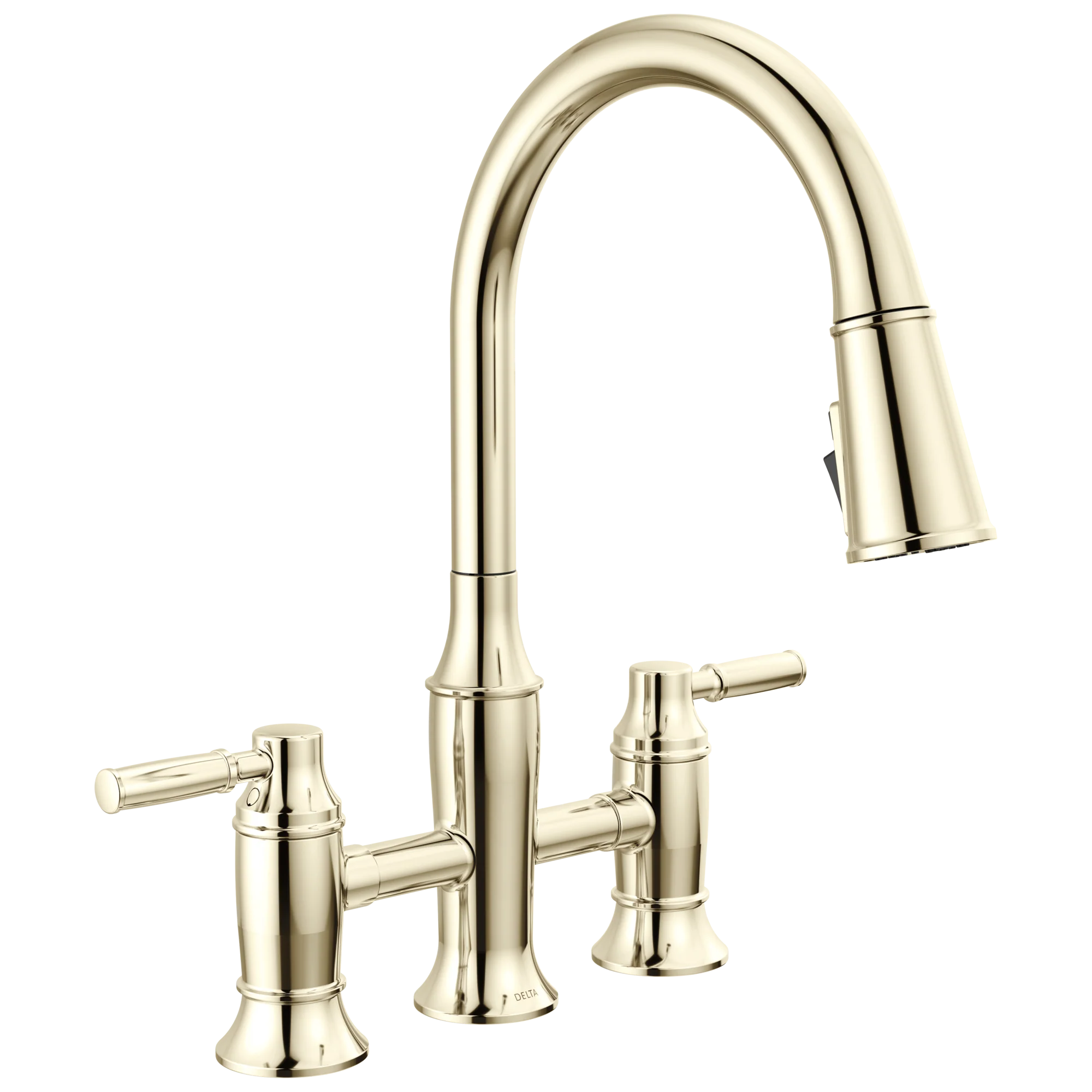 Delta Renaldi 2384L Two Handle Pull-Down Bridge Kitchen Faucet - Image 2