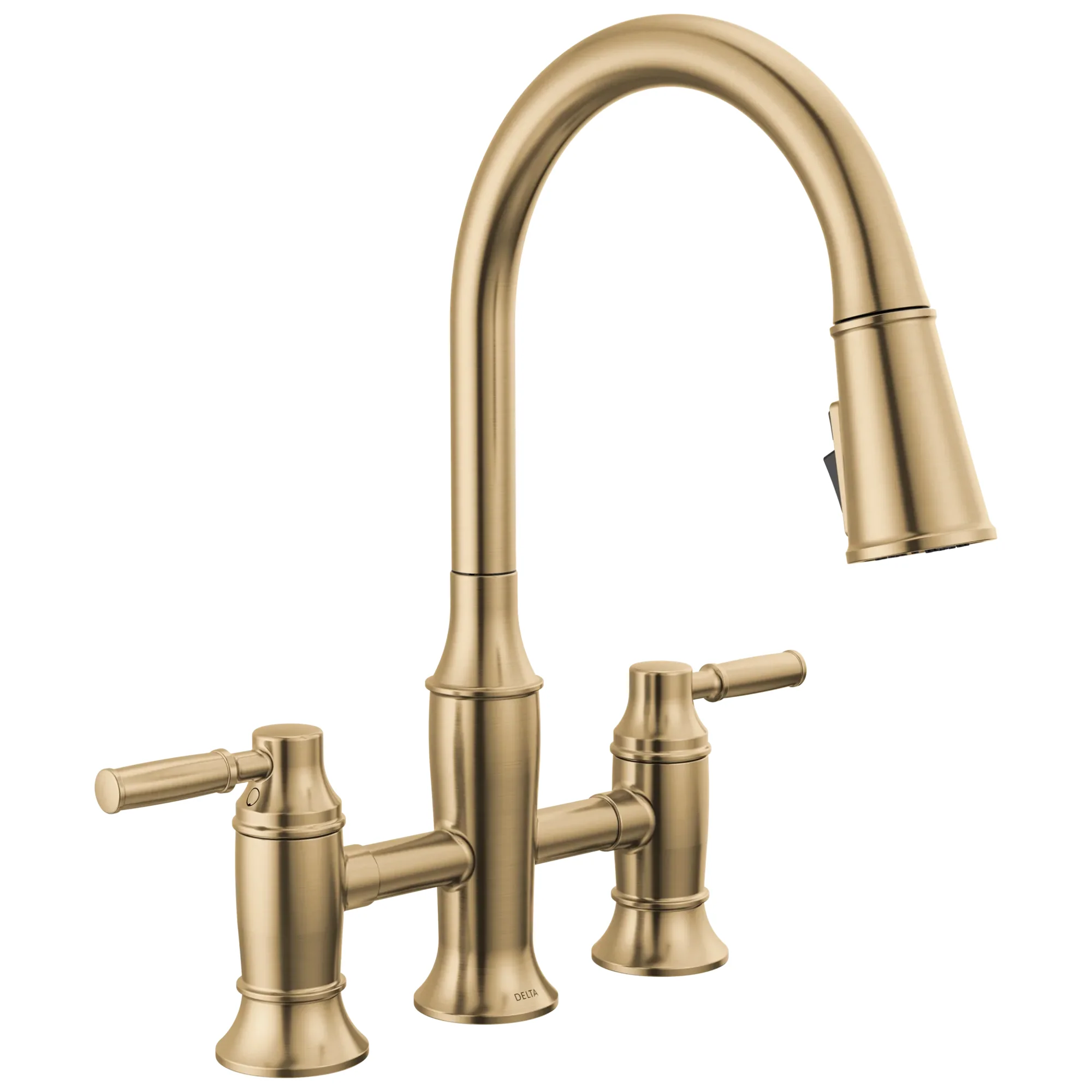 Delta Renaldi 2384L Two Handle Pull-Down Bridge Kitchen Faucet - Image 3