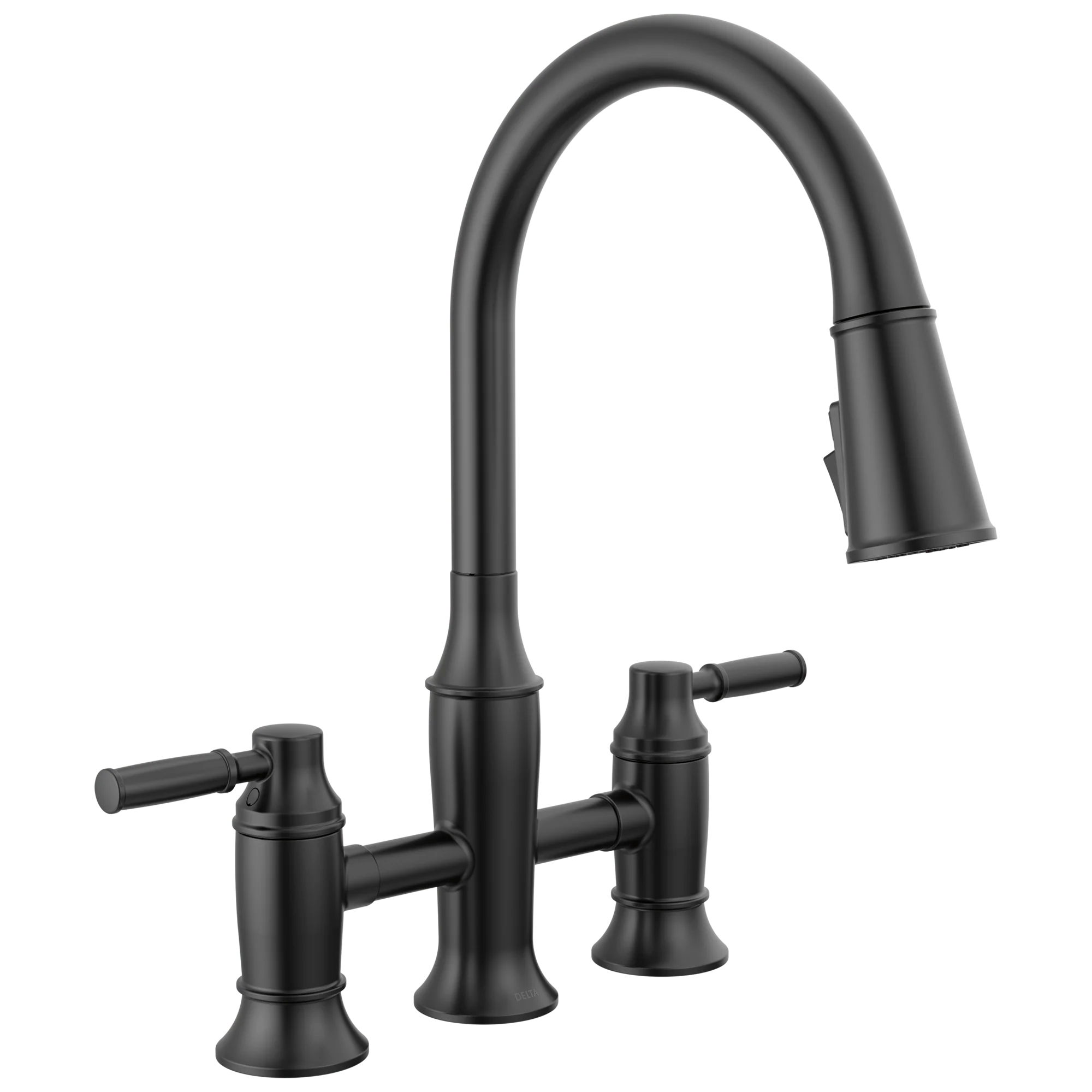 Delta Renaldi 2384L Two Handle Pull-Down Bridge Kitchen Faucet - Image 4