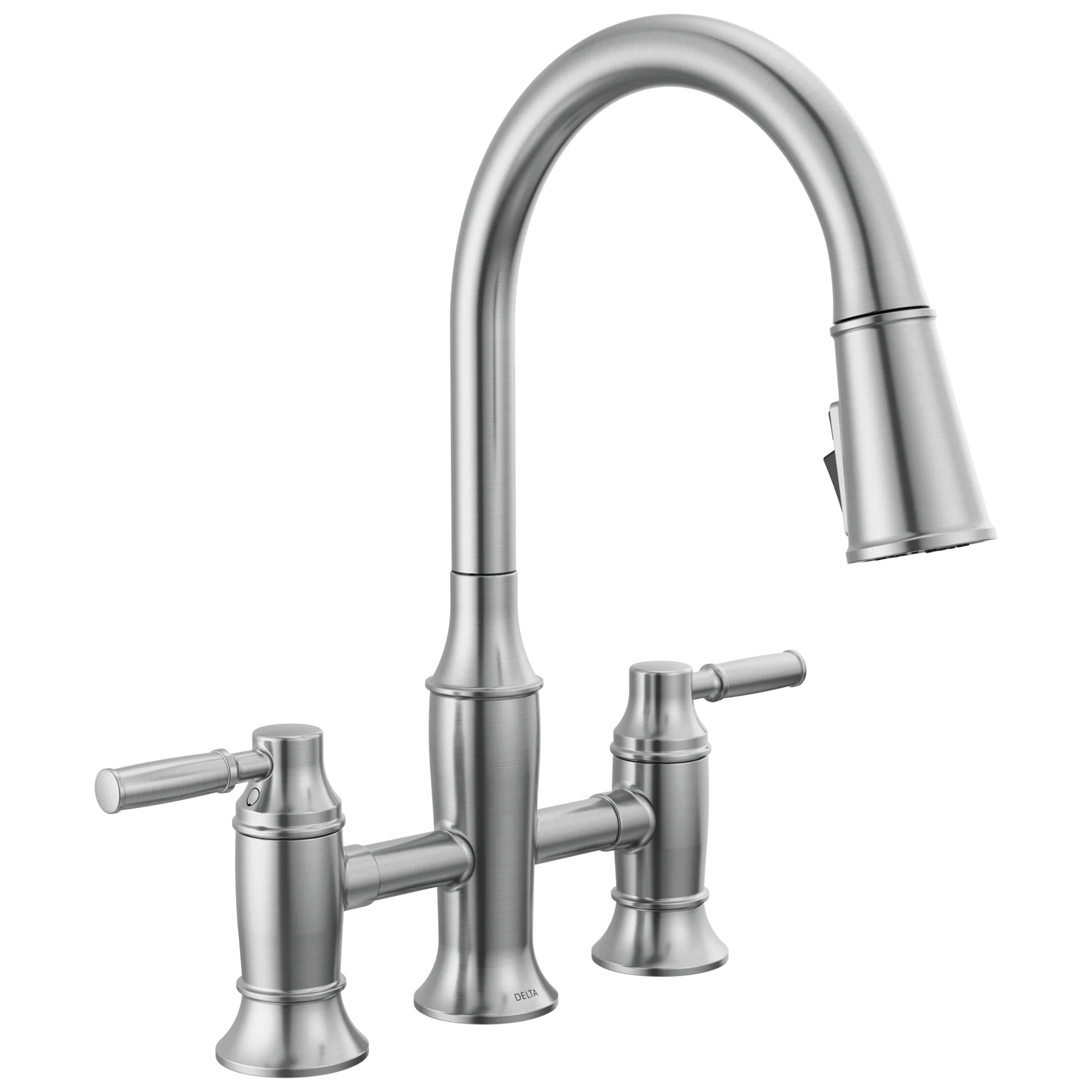 Delta Renaldi 2384L Two Handle Pull-Down Bridge Kitchen Faucet - Image 6