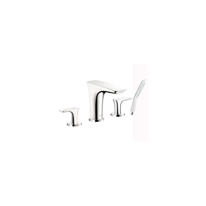 hansgrohe 15446001 Pura Vida Roman Tub Filler Faucet with Diverter Metal Lever Handles and 2.0 GPM Single Function Hand Shower Less Valve in Chrome