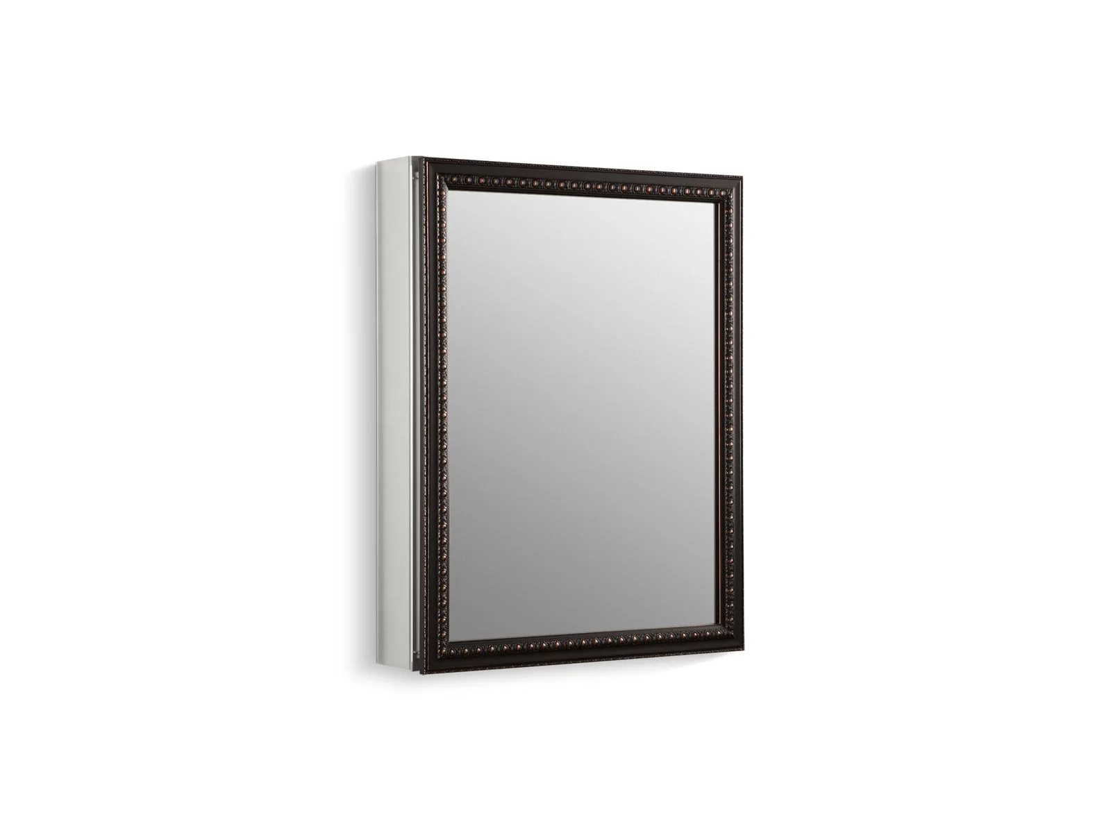 KOHLER K-2967 20" W x 26" H aluminum single-door medicine cabinet with oil-rubbed bronze framed mirror door