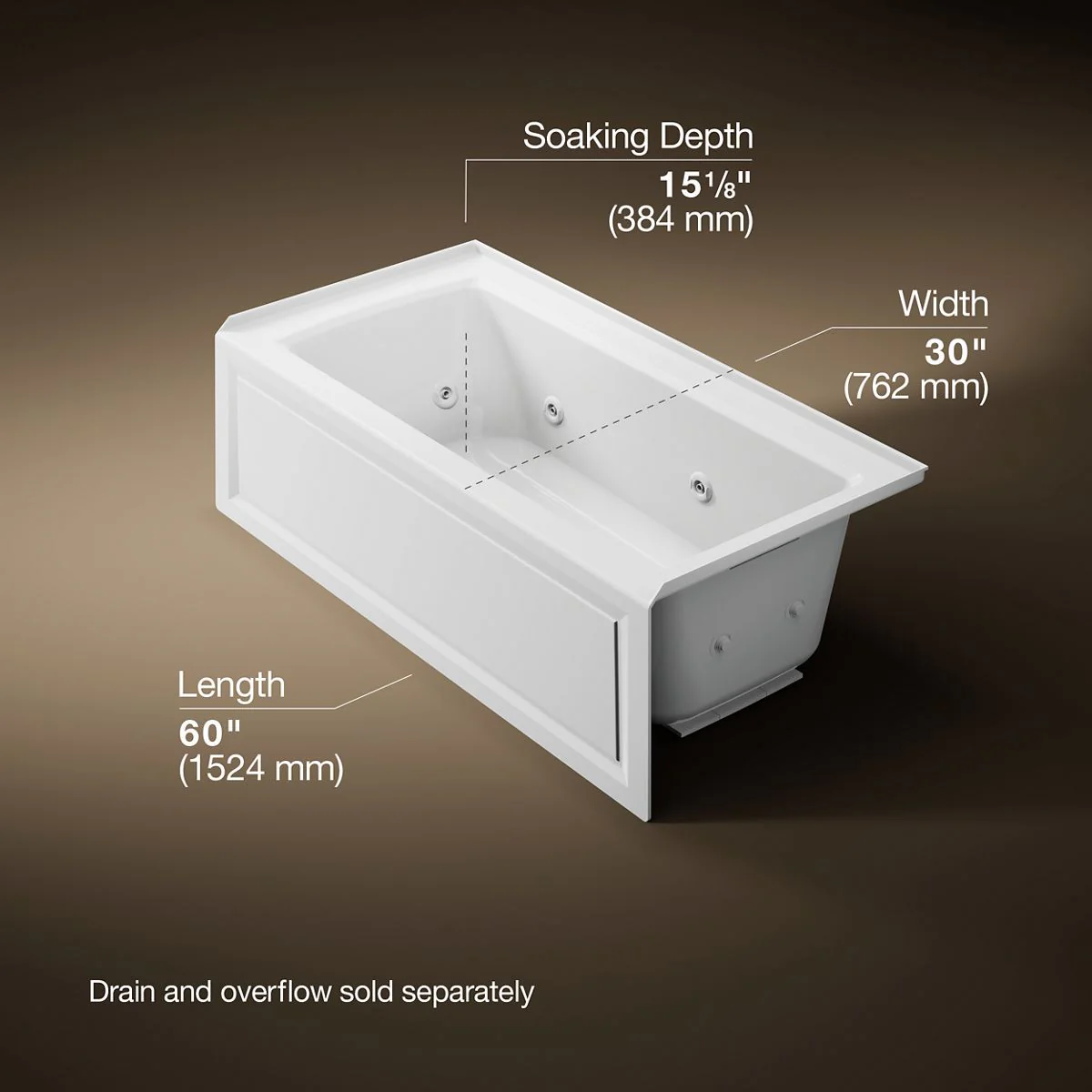 KOHLER K-1947-RA Archer 60" x 30" alcove whirlpool bath, right drain - Image 11