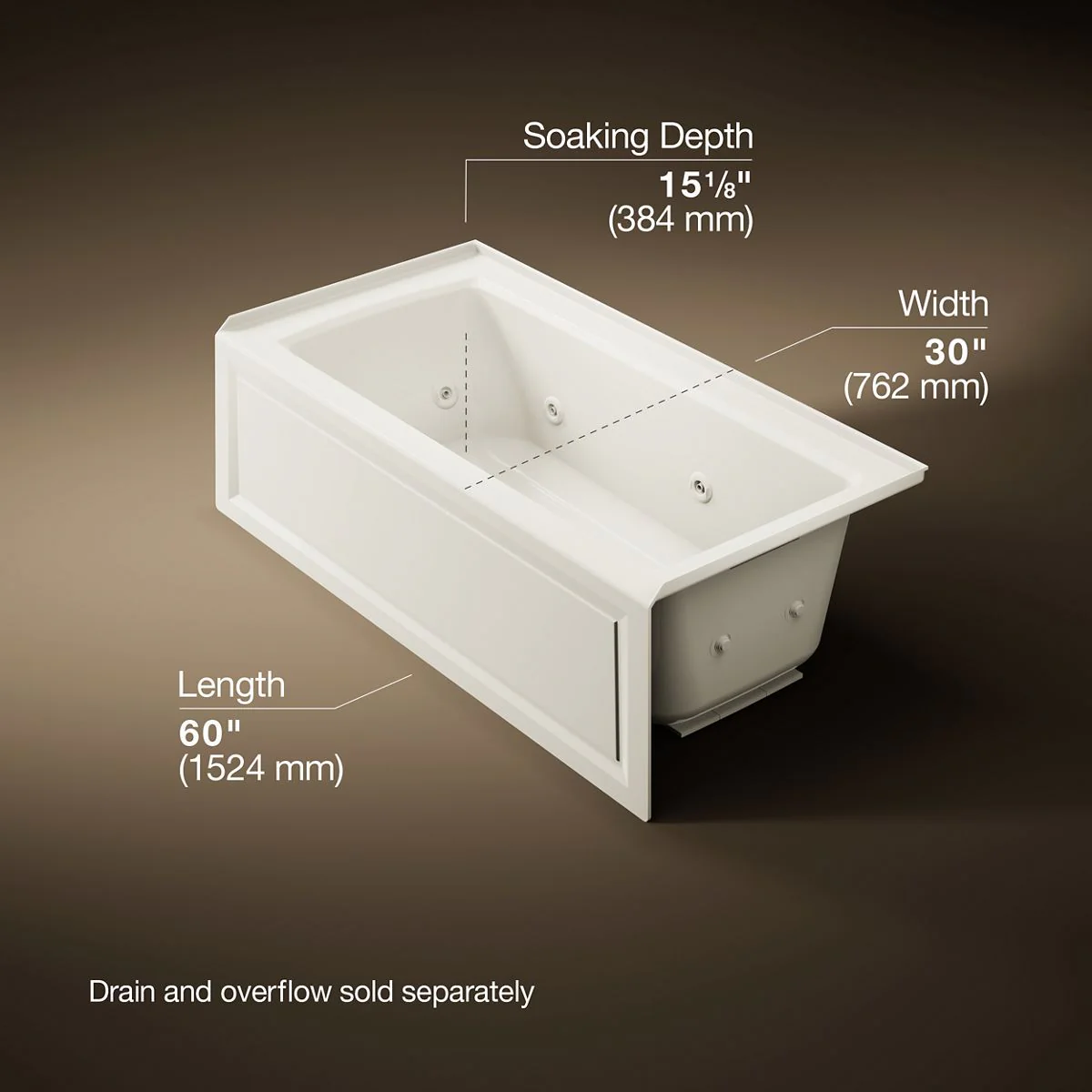 KOHLER K-1947-RA Archer 60" x 30" alcove whirlpool bath, right drain - Image 26