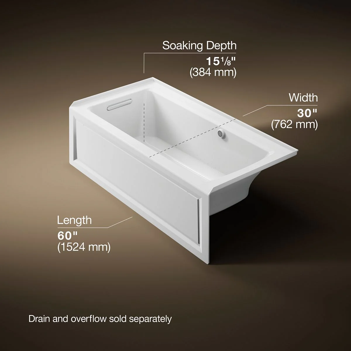KOHLER K-1947-GHLAW Archer 60" x 30" integral apron Heated BubbleMassage air bath with Bask heated surface and left-hand drain - Image 11