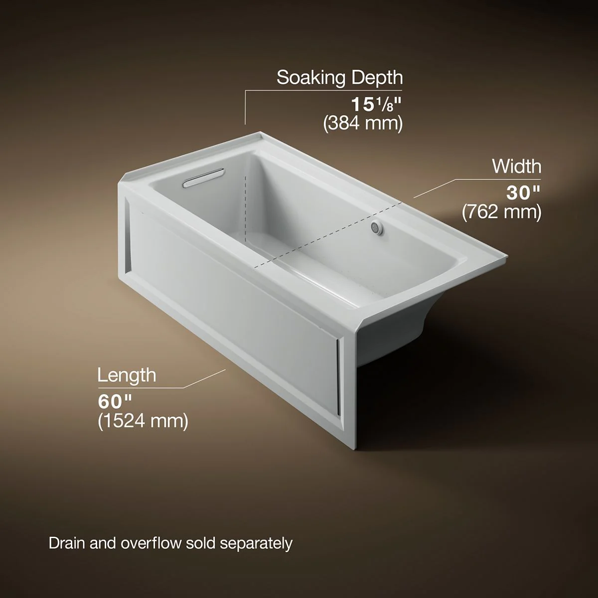 KOHLER K-1947-GHLAW Archer 60" x 30" integral apron Heated BubbleMassage air bath with Bask heated surface and left-hand drain - Image 16