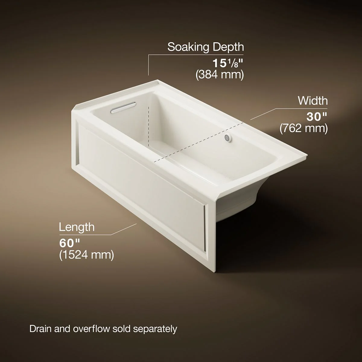 KOHLER K-1947-GHLAW Archer 60" x 30" integral apron Heated BubbleMassage air bath with Bask heated surface and left-hand drain - Image 20