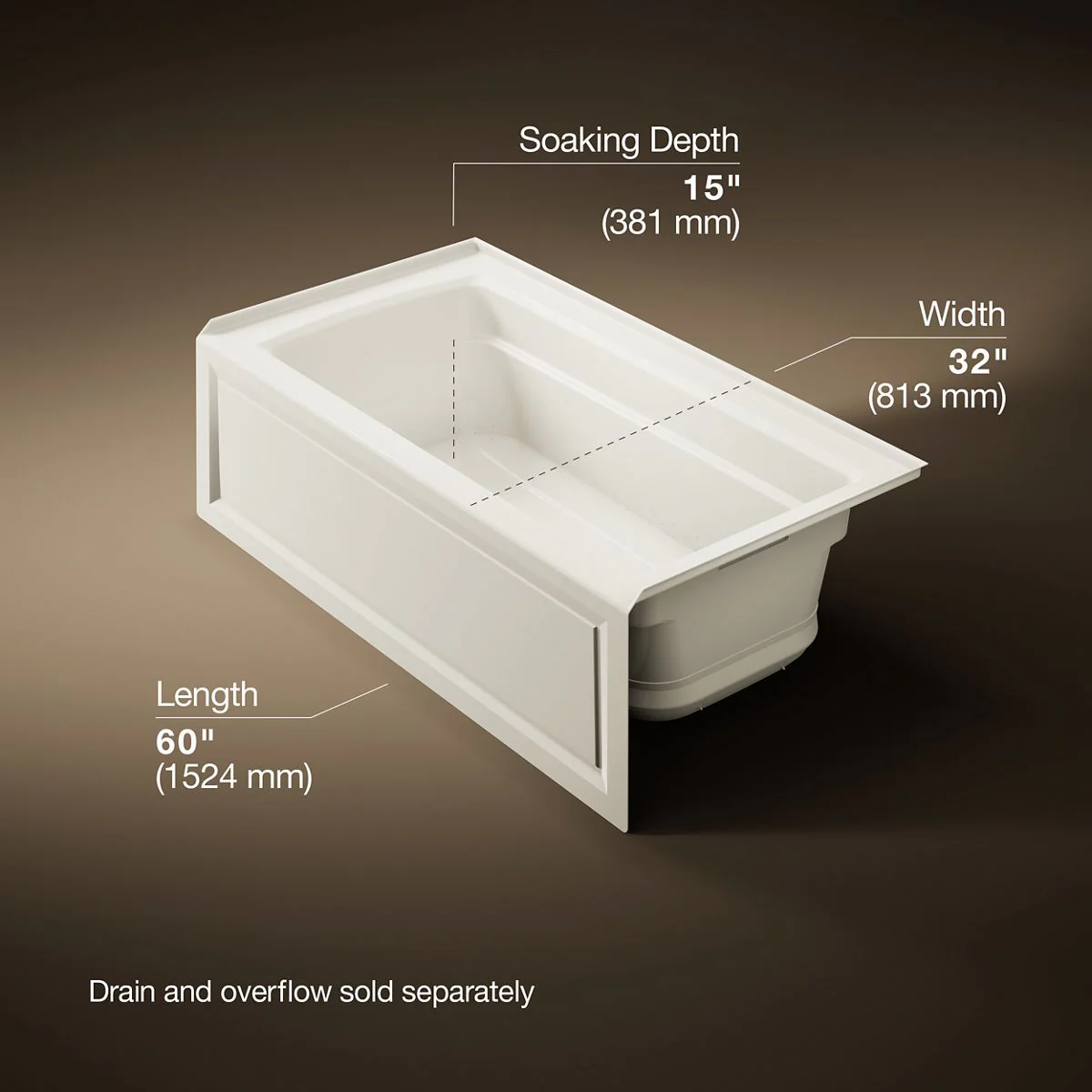 KOHLER K-1122-GHRA Archer 60" x 32" alcove Heated BubbleMassage air bath, right drain - Image 21