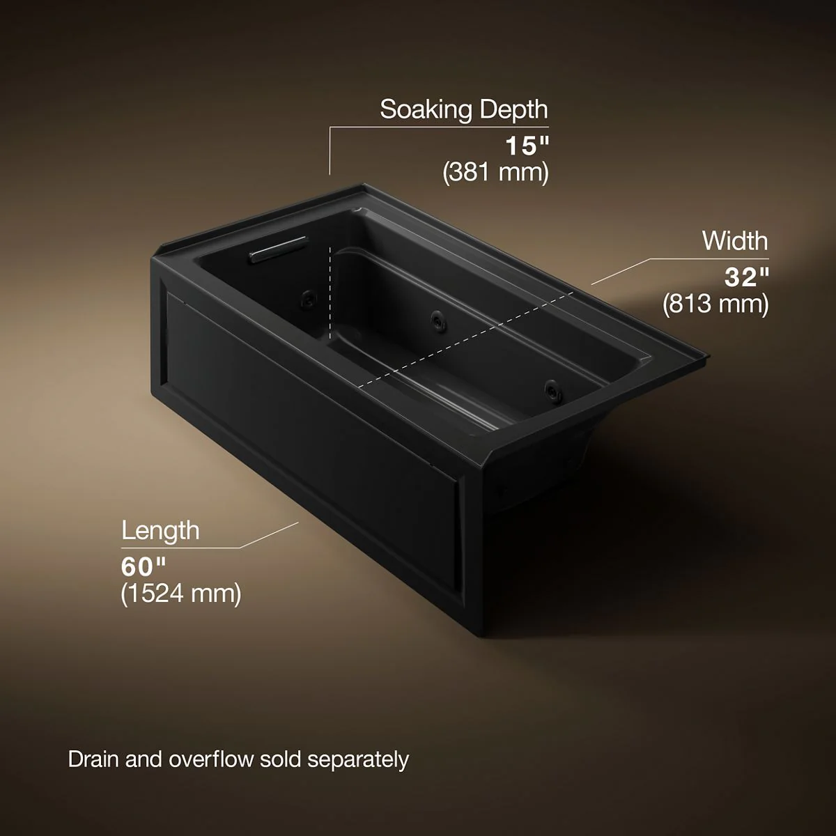 KOHLER K-1122-LA Archer 60" x 32" alcove whirlpool bath, left drain - Image 16
