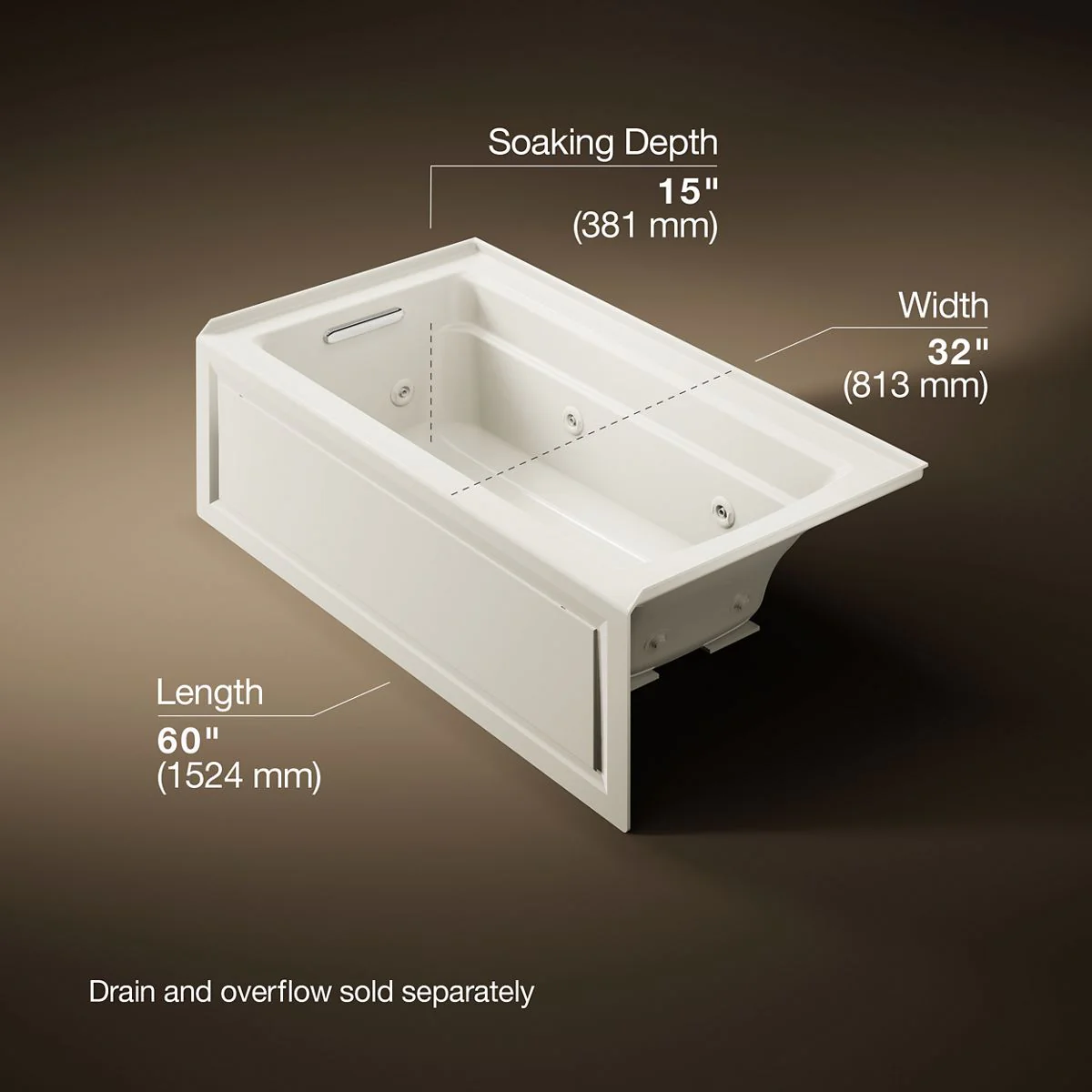 KOHLER K-1122-LA Archer 60" x 32" alcove whirlpool bath, left drain - Image 21