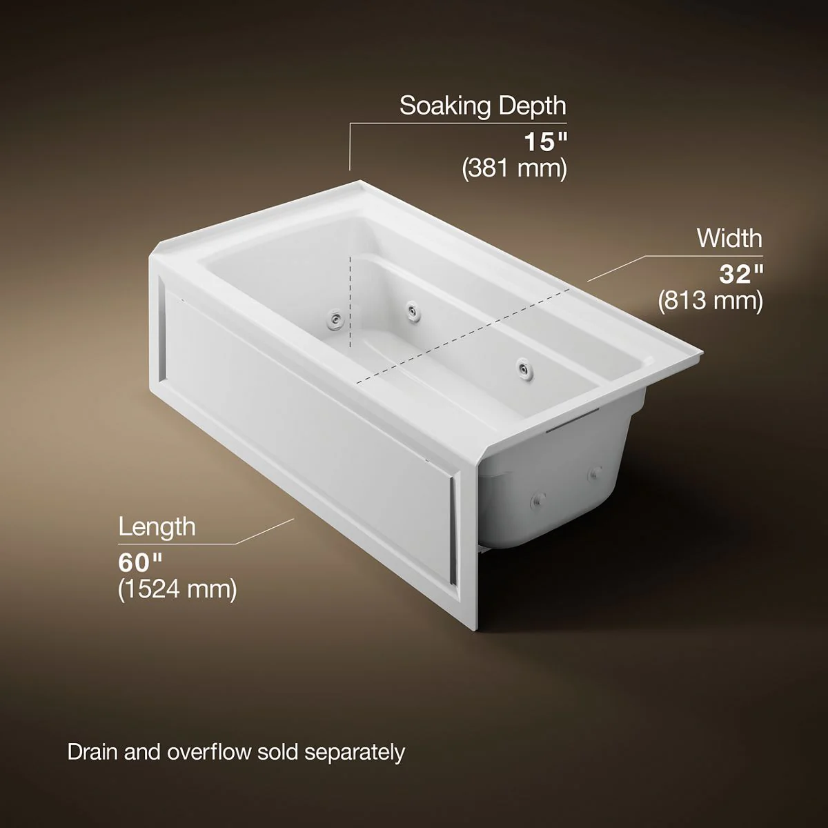 KOHLER K-1122-RA Archer 60" x 32" alcove whirlpool bath right drain - Image 21
