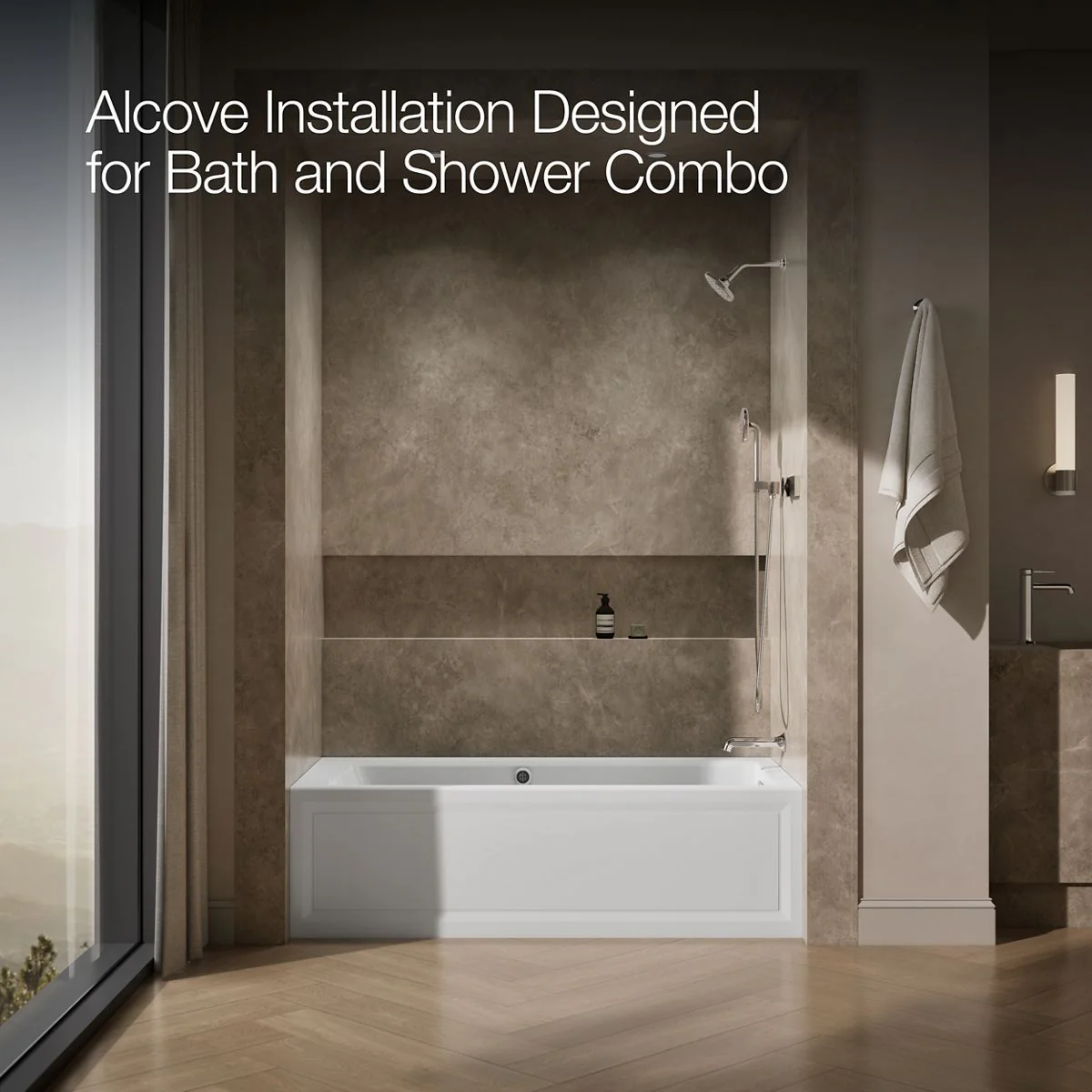 KOHLER K-1949-RAW Archer 66" x 32" alcove whirlpool bath with Bask heated surface, right drain - Image 8