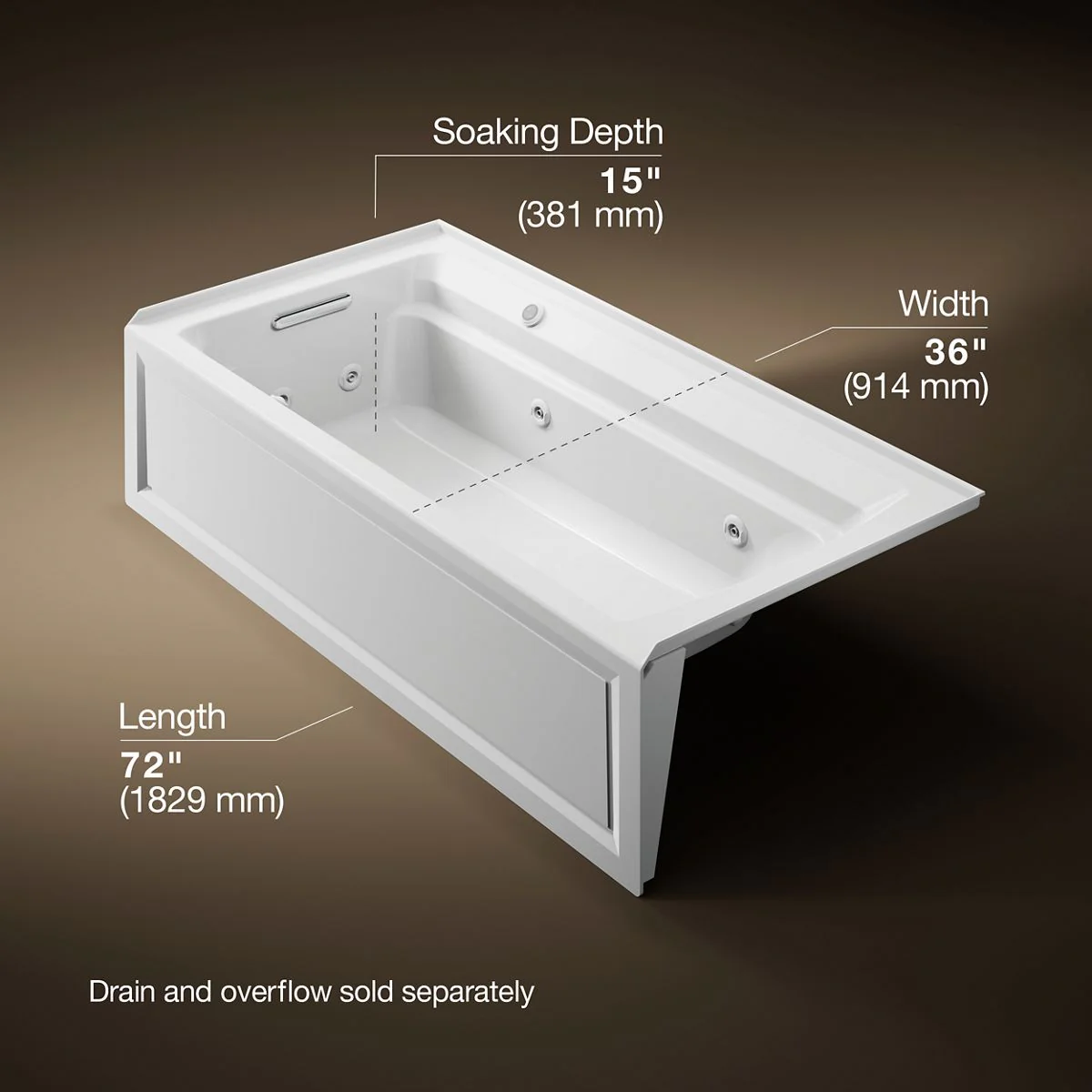 KOHLER K-1124-LAW Archer 72" x 36" alcove whirlpool bath with Bask heated surface, left drain - Image 11