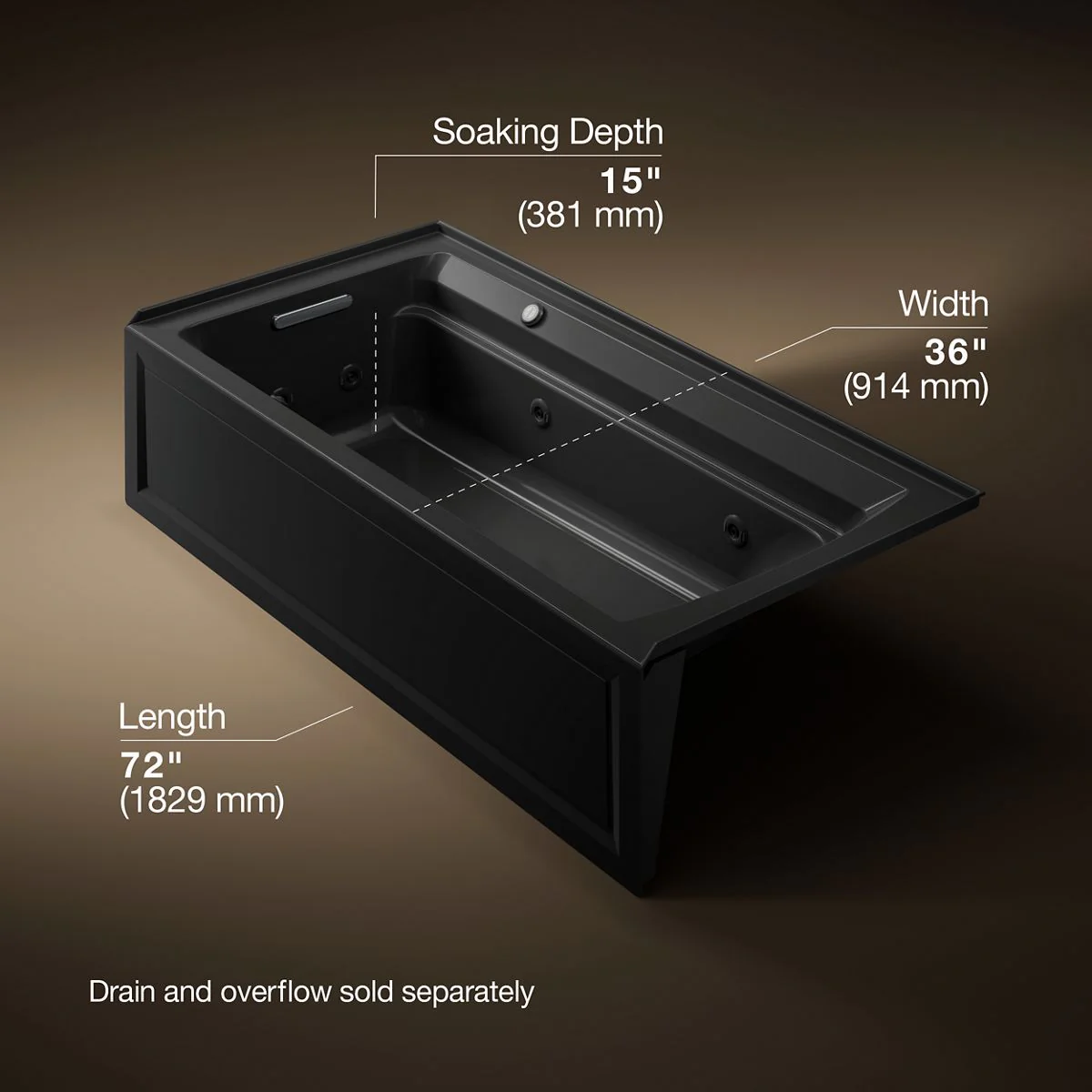 KOHLER K-1124-LAW Archer 72" x 36" alcove whirlpool bath with Bask heated surface, left drain - Image 16