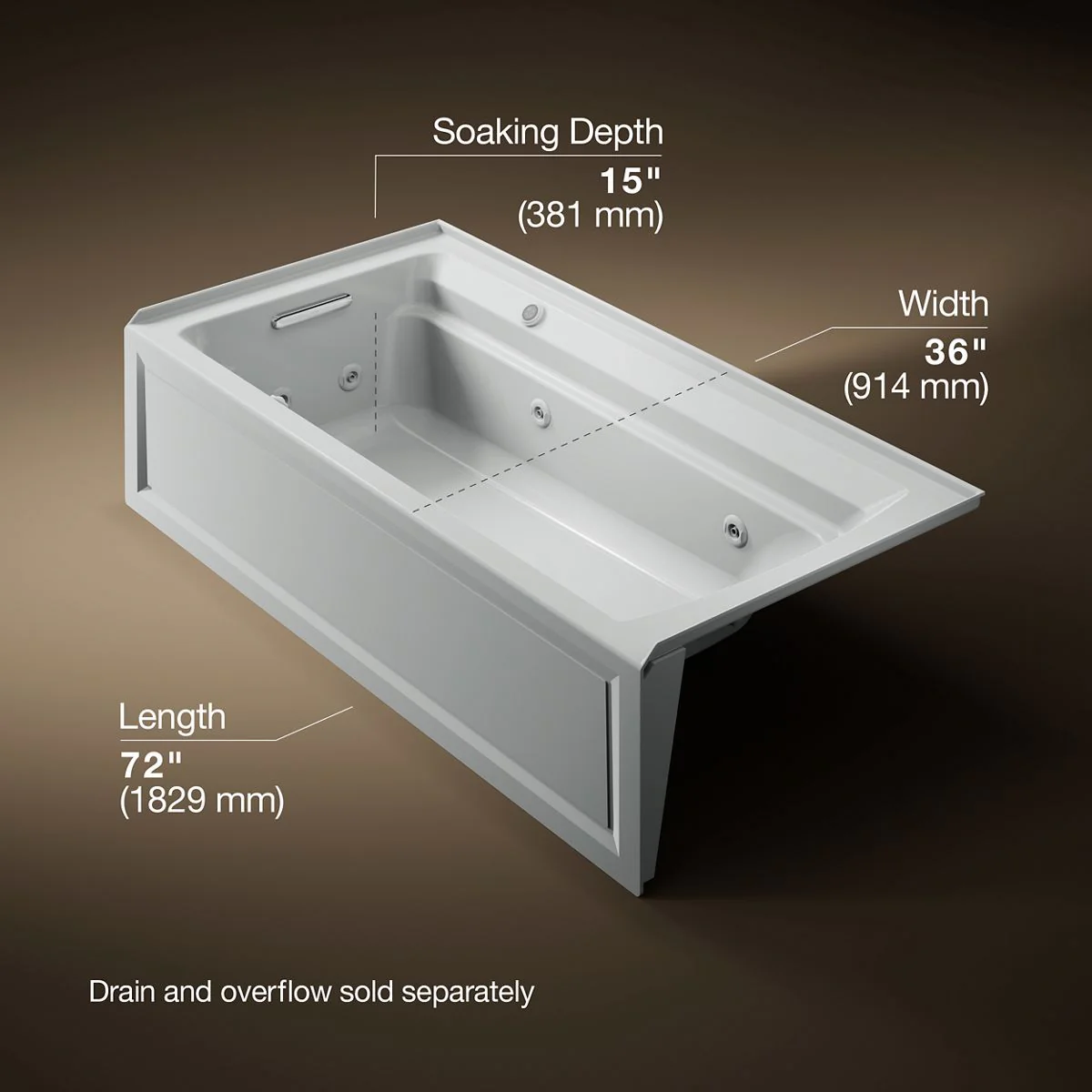 KOHLER K-1124-LAW Archer 72" x 36" alcove whirlpool bath with Bask heated surface, left drain - Image 21