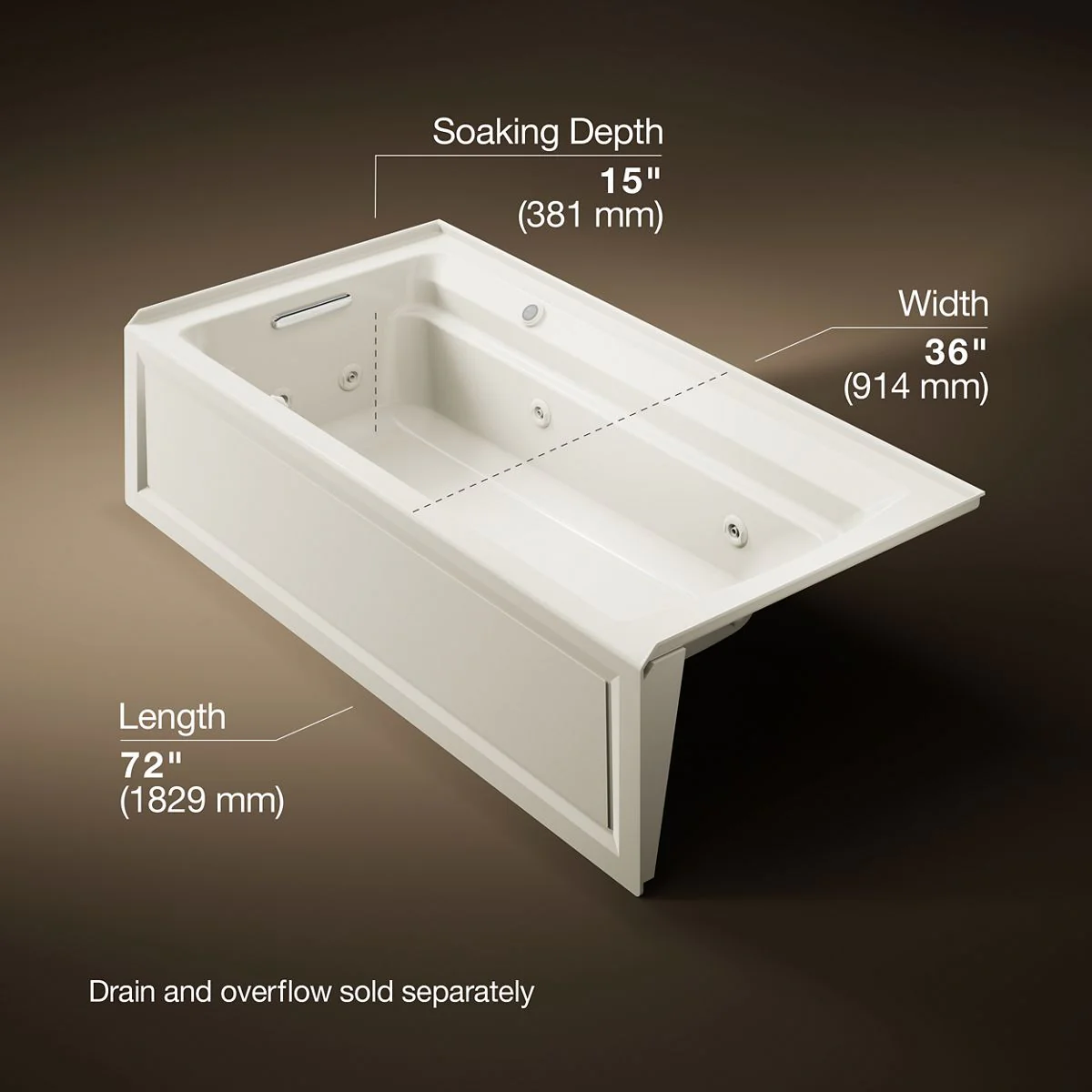 KOHLER K-1124-LAW Archer 72" x 36" alcove whirlpool bath with Bask heated surface, left drain - Image 26
