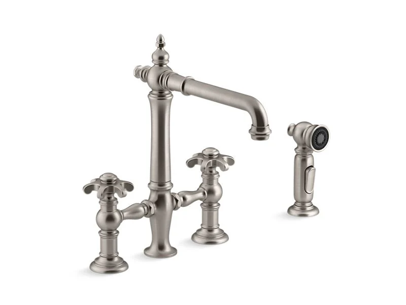 KOHLER K-76519-3M Artifacts deck-mount bridge kitchen sink faucet with prong handles and sidespray - Image 5
