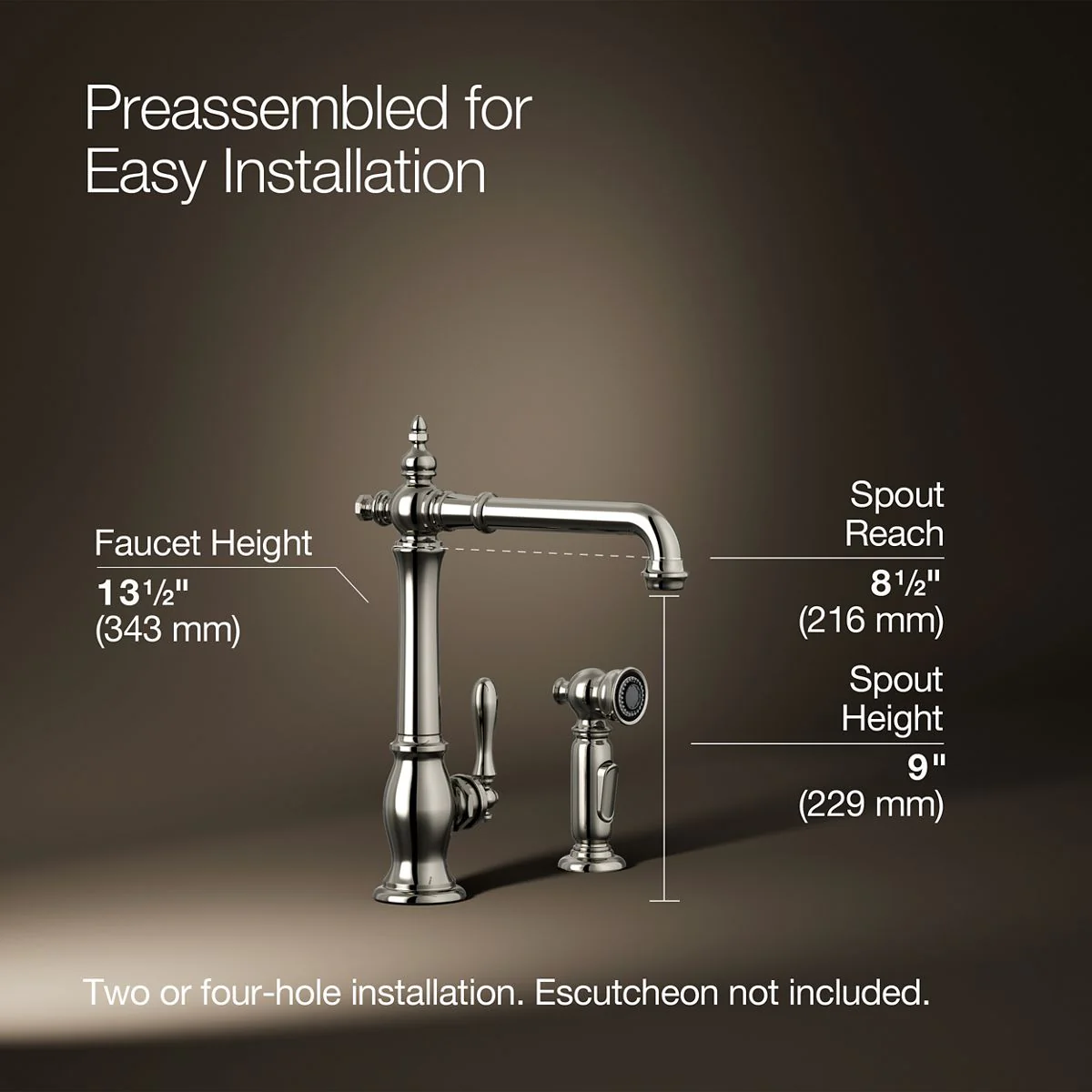 KOHLER K-99265 Artifacts Single-handle kitchen sink faucet with side sprayer - Image 49