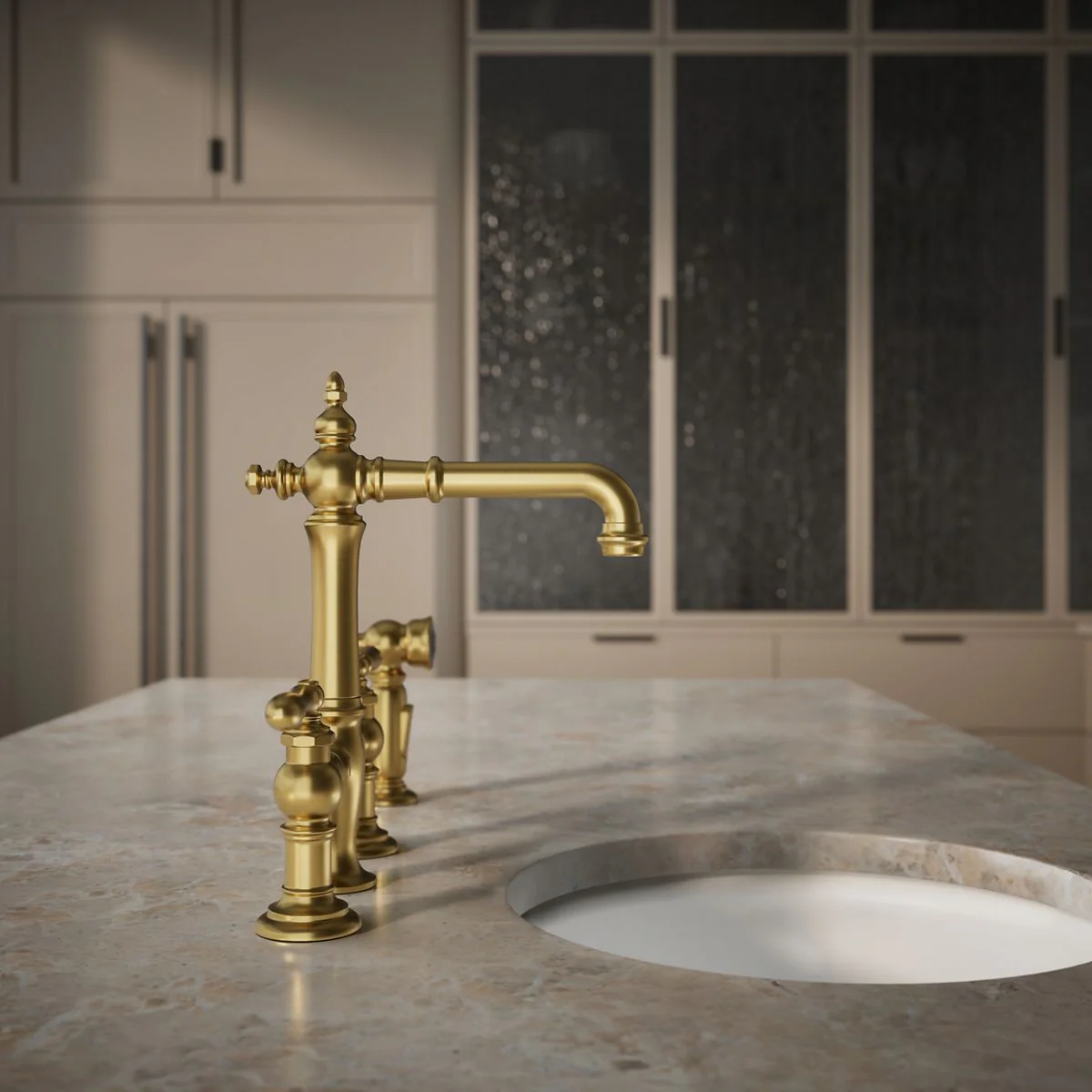 KOHLER K-76520-4 Artifacts Three-hole bridge bar sink faucet with side sprayer - Image 12