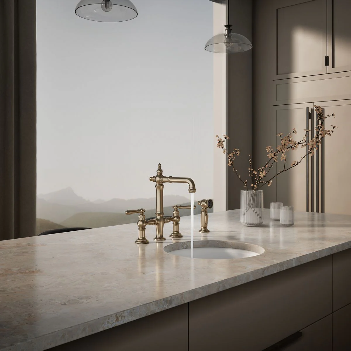 KOHLER K-76520-4 Artifacts Three-hole bridge bar sink faucet with side sprayer - Image 47