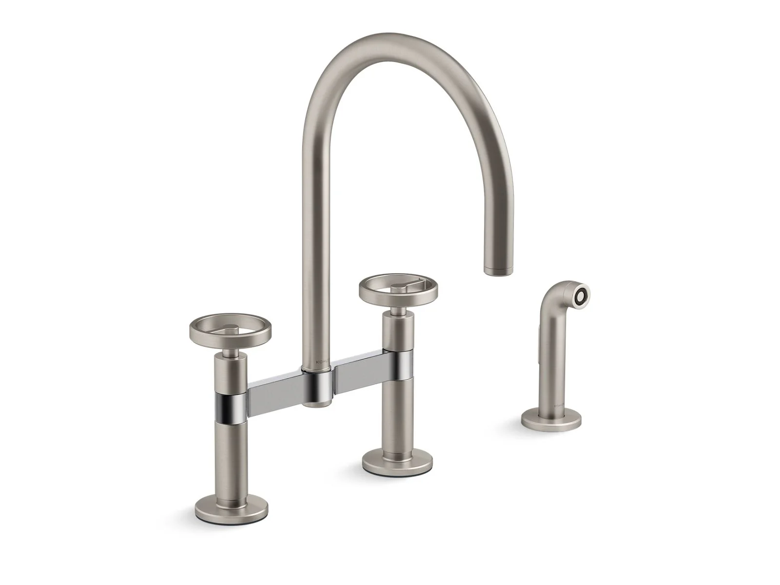 KOHLER K-28673-9 Billet Two-hole bridge kitchen sink faucet with side sprayer - Image 9