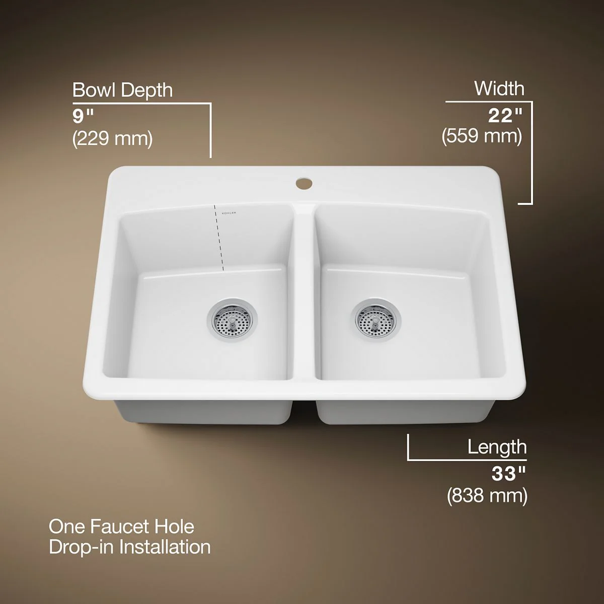 KOHLER K-5846-1 Brookfield 33" top-mount double-bowl kitchen sink - Image 7