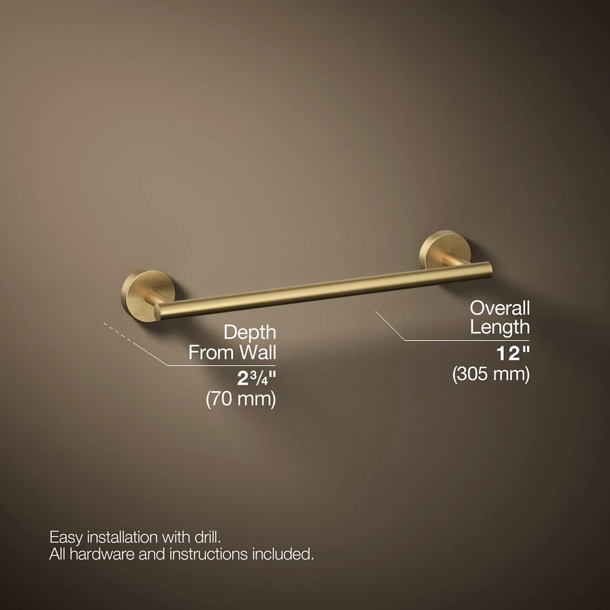 KOHLER K-27288 Elate 12" towel bar - Image 9
