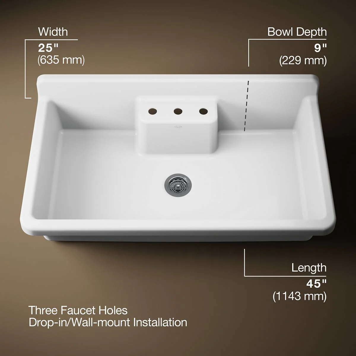 KOHLER K-21103-3HW Farmstead 45" top-/wall-mount single-bowl workstation farmhouse kitchen sink - Image 6