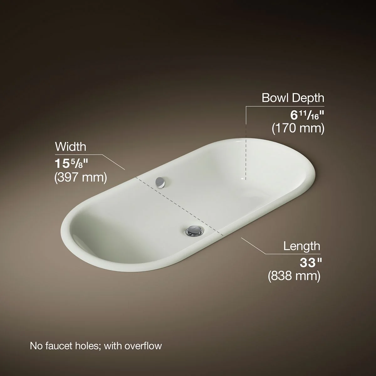 KOHLER K-20213 Iron Plains 33" oval drop-in/undermount bathroom sink - Image 13