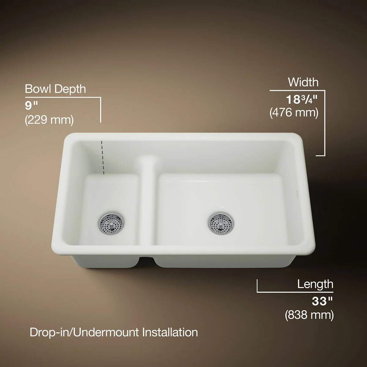 KOHLER K-6625 Iron/Tones Smart Divide 33" top-/undermount double-bowl kitchen sink - Image 57