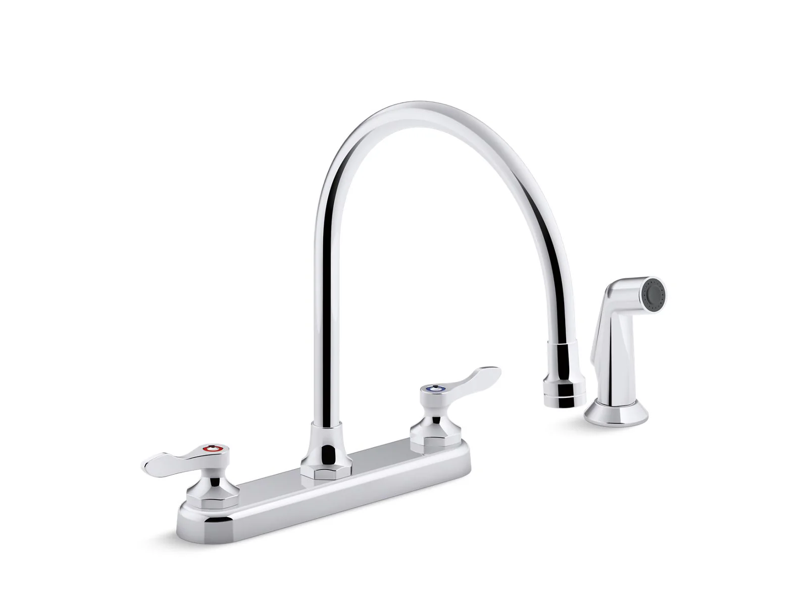 KOHLER K-810T71-4AFA Triton 1.8 gpm kitchen sink faucet with 9-5/16" gooseneck spout, matching finish sidespray, aerated flow and wristblade handles