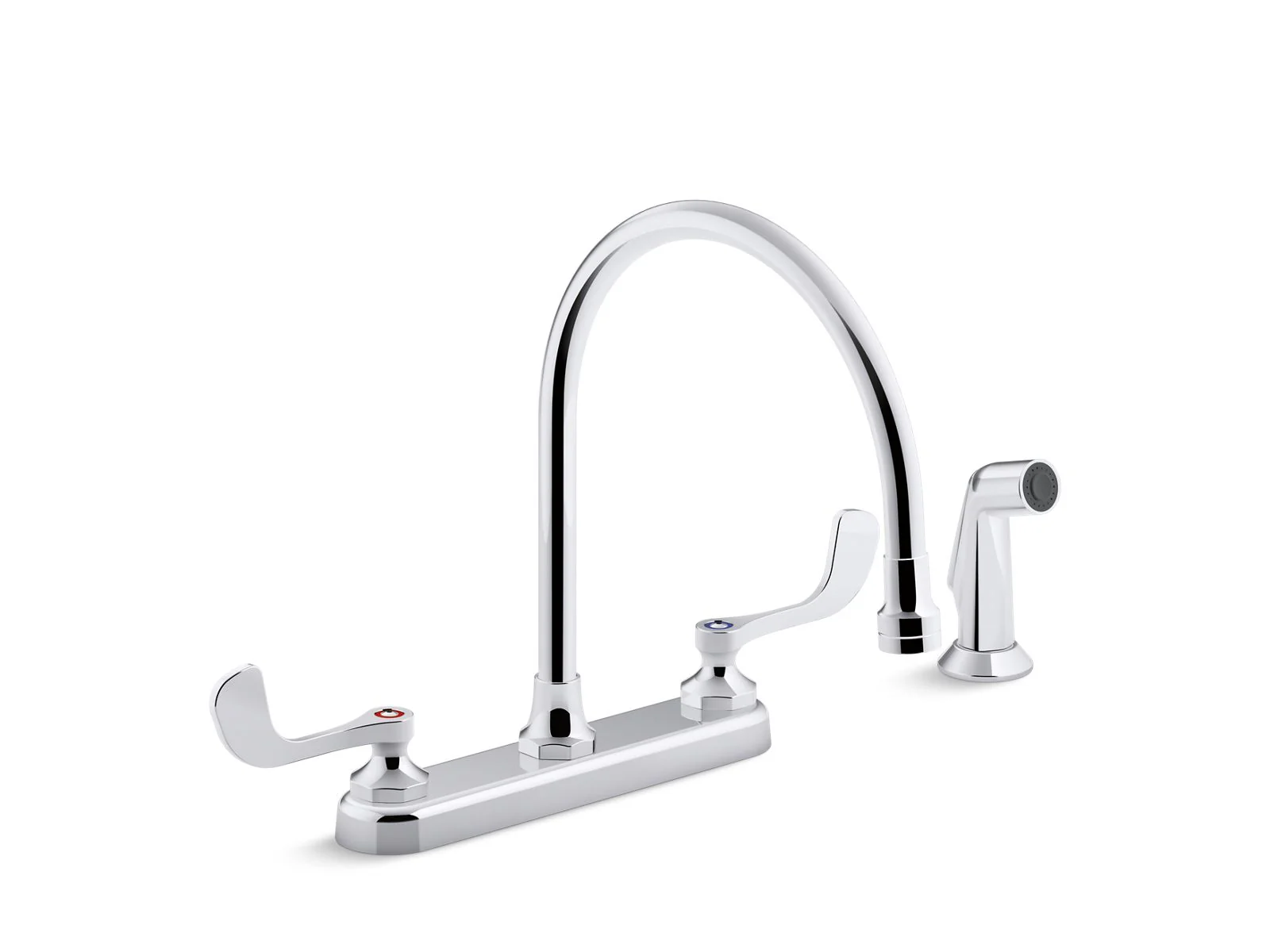 KOHLER K-810T71-5AFA Triton 1.8 gpm kitchen sink faucet with 9-5/16" gooseneck spout, matching finish sidespray, aerated flow and wristblade handles