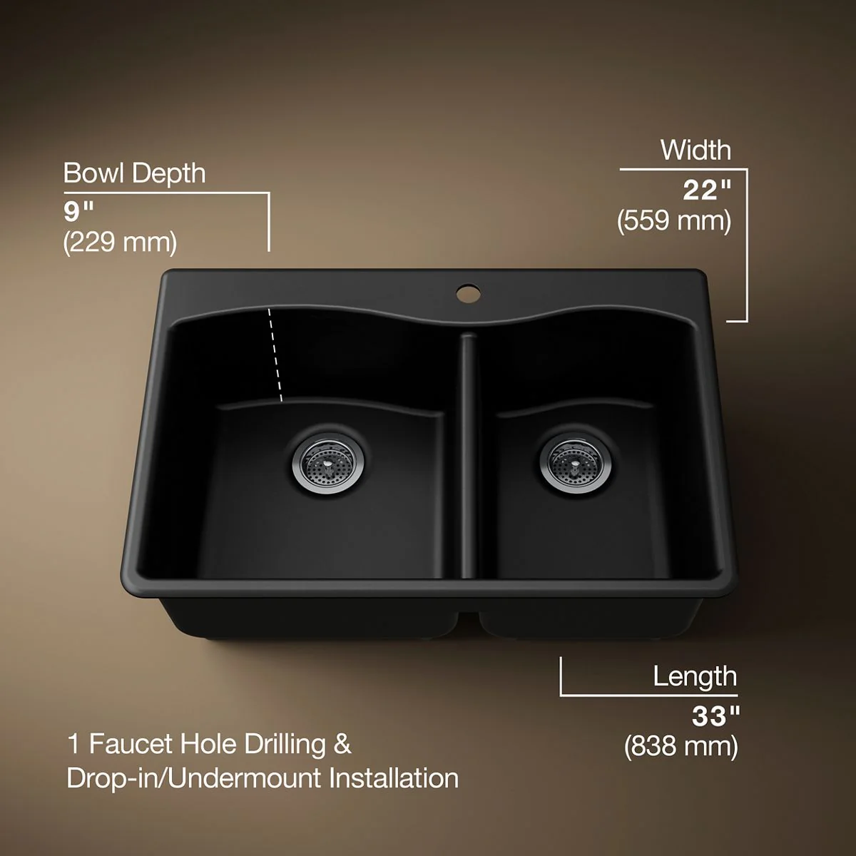KOHLER K-28002-1 Kennon 33" top-/undermount double-bowl kitchen sink - Image 6