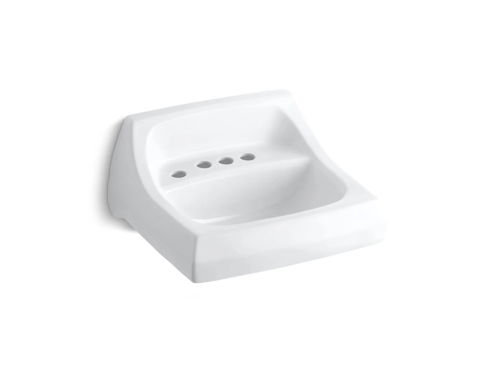 KOHLER K-2005-L Kingston 21-1/4" x 18-1/8" wall-mount/concealed arm carrier bathroom sink with 4" centerset faucet holes and left-hand soap dispenser hole