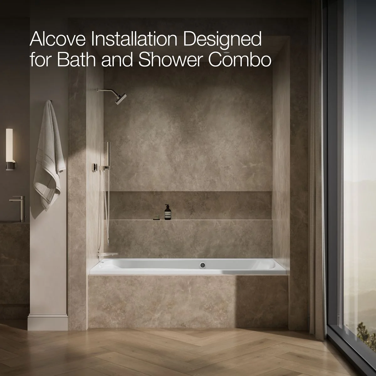 KOHLER K-1257-GHLW Mariposa 72" x 36" alcove Heated BubbleMassage air bath with Bask heated surface, left drain - Image 6