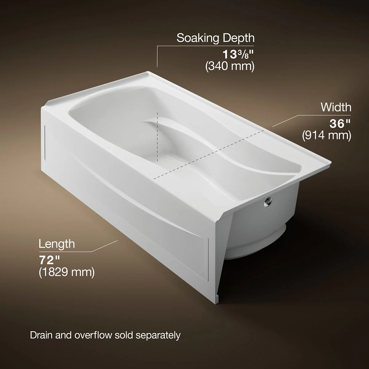 KOHLER K-1257-GHRA Mariposa 72" x 36" alcove Heated BubbleMassage air bath, right drain - Image 8