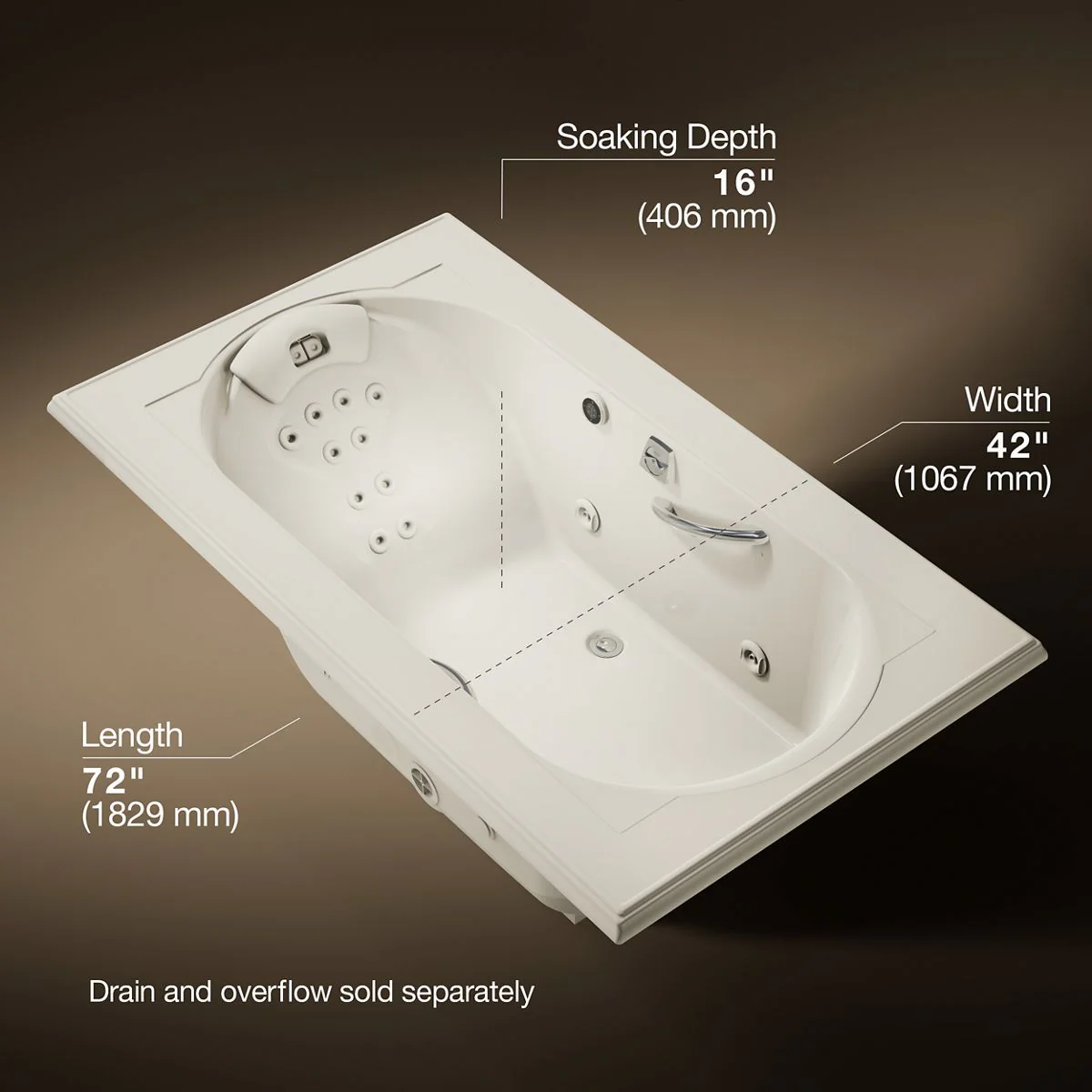 KOHLER K-1418-M Memoirs 72" x 42" drop-in heated whirlpool bath - Image 7