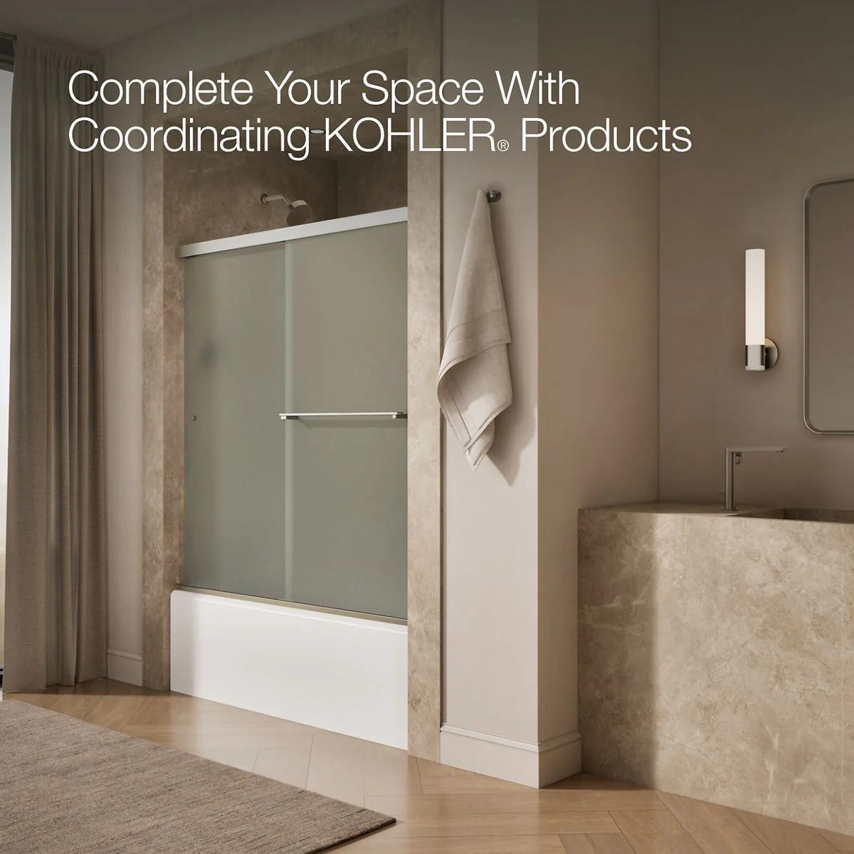 KOHLER K-707002-D3 Revel Sliding bath door, 62" H x 56-5/8 - 59-5/8" W, with 5/16" thick Frosted glass - Image 11