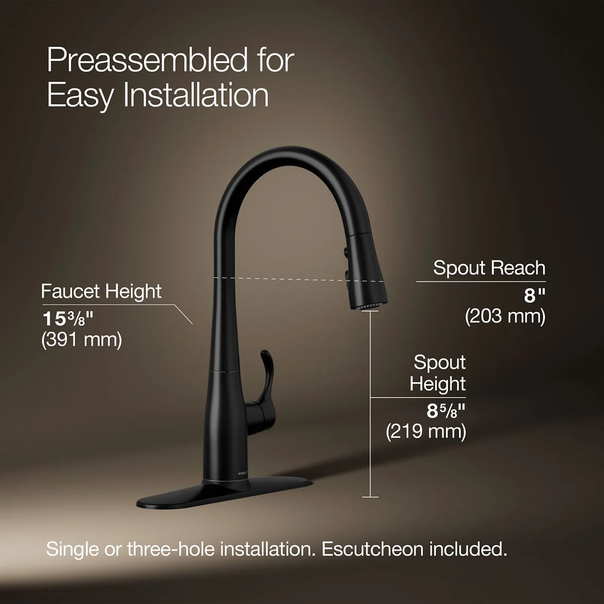 KOHLER K-597 Simplice Compact pull-down kitchen sink faucet with three-function sprayhead - Image 14