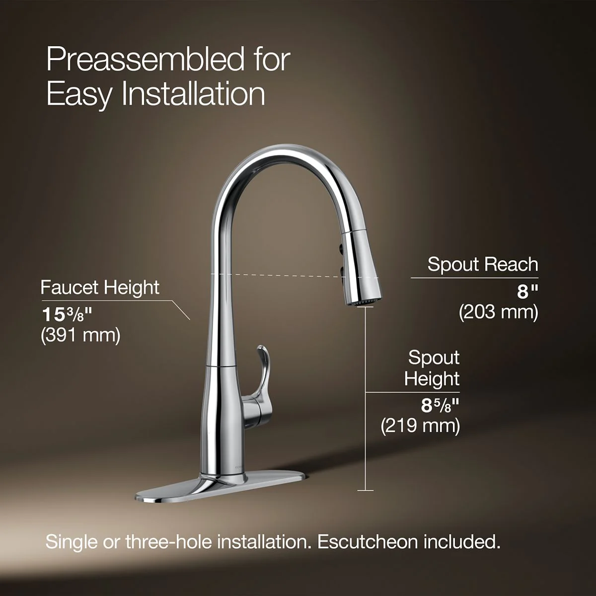 KOHLER K-597 Simplice Compact pull-down kitchen sink faucet with three-function sprayhead - Image 19