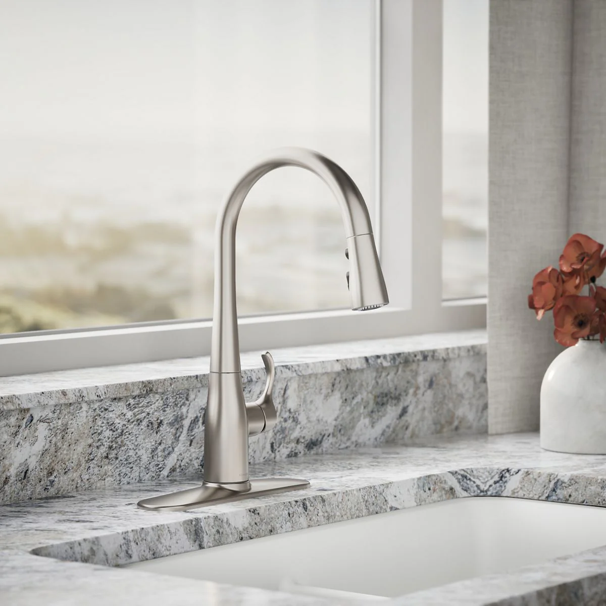 KOHLER K-597 Simplice Compact pull-down kitchen sink faucet with three-function sprayhead - Image 22