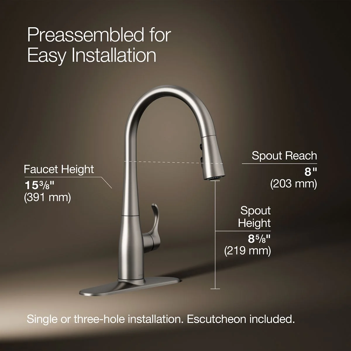 KOHLER K-597 Simplice Compact pull-down kitchen sink faucet with three-function sprayhead - Image 24