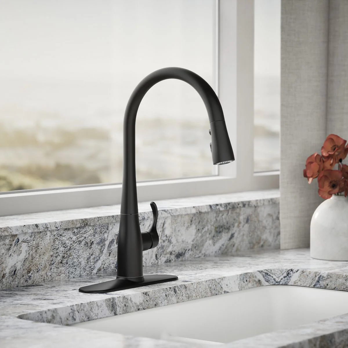 KOHLER K-596 Simplice Pull-down kitchen sink faucet with three-function sprayhead - Image 12